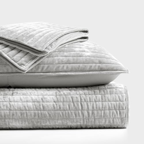 Stripe Channel Luxury Velvet Quilt Set Queen Size