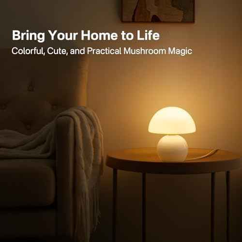 Mushroom Lamp Table Lamp for Bedroom,Desk Bedside Small Lamps for Living Room Night Stands,Mushroom Decor Cute Mini Modern Mid Century Lamps,Unique Aesthetic Home Living Room Decor(White)