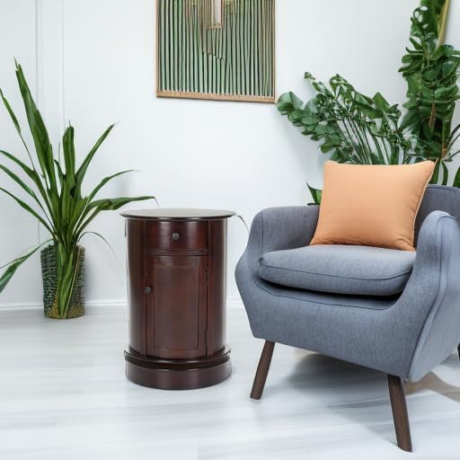 SAFAVIEH Home Collection – Tabitha Dark Cherry Round Swivel Storage End Table, Farmhouse Accent Table with Drawer & Cabinet, Fully Assembled (AMH5712D)