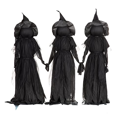 Evergreen Set of 3 LED Black Halloween Witches with Hats Stakes (Black Witch, Set of 3)