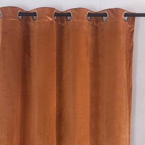Super Soft Rustic Velvet Pumpkin Orange Blackout Drapes Room Darkening Curtains Panel Grommet Drapery 52 by 108