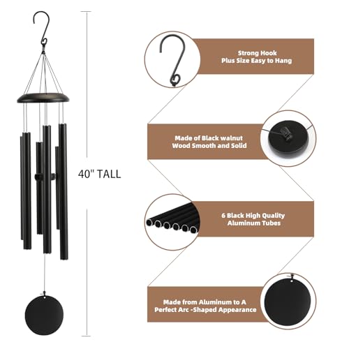 Wind-Chimes-Outdoor-Large-Decor, Deep Tone Soothing Melodic Tones Windchimes, Wind Chimes for Outside, Memorial Wind Chime Best Gift for Mom Women Grandma Neighbors（40" Black）