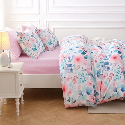 Pink Blue Branch Full Comforter Set
