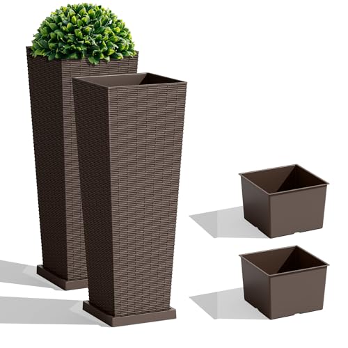32" Front Porch Resin Rattan Tall Planters 2 Pack (2 Count)