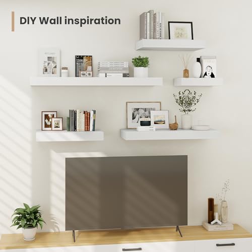 16 x 12 Deep Floating Shelves Wall Mounted Set of 2 White (2 Count)