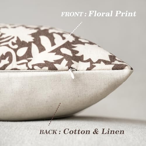 Set of 2 Decorative Neutral Floral Lumbar Throw Pillow Covers Accent Farmhouse Cushion Covers Boho Vintage Pillowcase for Couch Sofa Bedroom Living Room Home Decor (2 Count)
