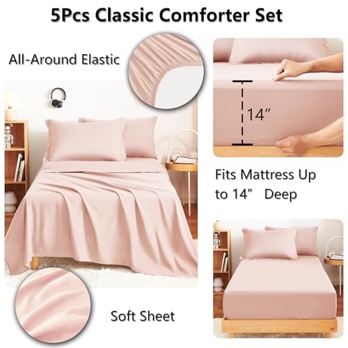 Twin Comforter Set with Sheets Blush Pink