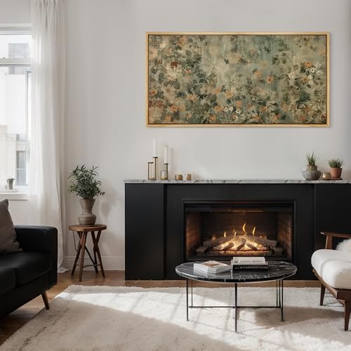 Extra Large Framed Canvas Print Wall Art Minimalist Ink Branches Illustrations Antique Retro Fine Art Illustrations Decorative Colorful for Bedroom