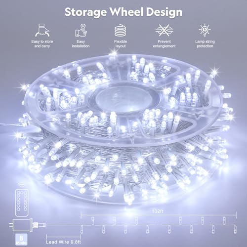 132 ft 400 LED White Christmas Lights Indoor Outdoor (132 Foot)