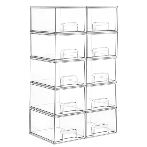 10 Pack Small Clear Stackable Storage Drawers (10 Count)