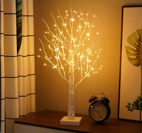 2FT Fairy Birch Tree with 144 LED Lights Artificial Tree Lamp with Timer for Easter Christmas Decoration Light Spirit Tree USB