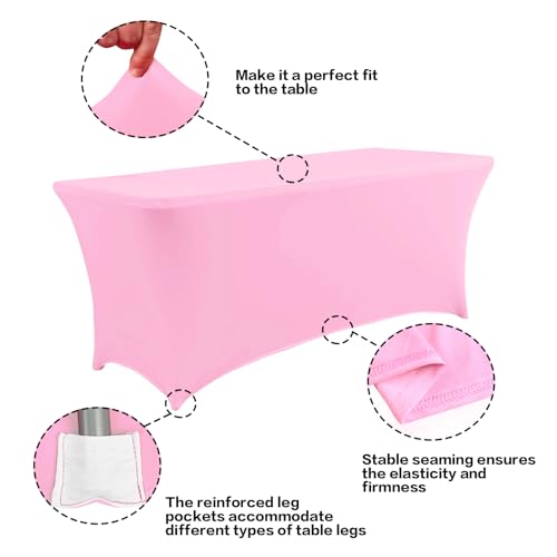 2 Pack 4FT Table Cloth for Rectangular Spandex Pink Table Cover (2 Count)