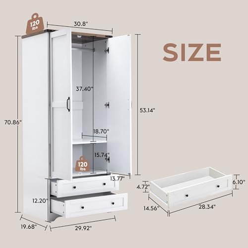 2 Doors Wooden Armoire Wardrobe Closet with 2 Drawers