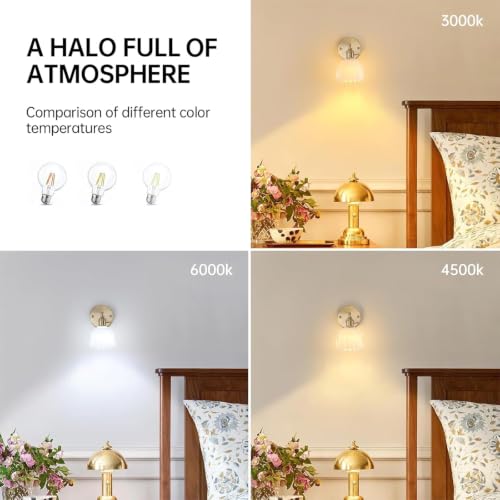 Vintage Wall Sconces with White Tulip Glass Lampshade 180 Degree Adjustable Brass Sconces Hradwired Modern Wall Lighting Fixture with Switch for Bedside Bedroom Doorway