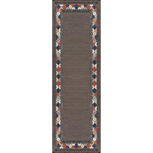 Outdoor Runner Rug 2x7 Modern Floral Bordered Area Rugs for Indoor and Outdoor Patio Easy to Clean Non Shedding Living Room Porch Garden Washable Outside Carpet