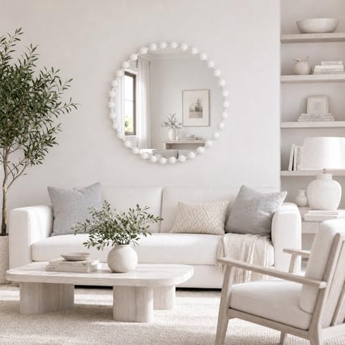 27 inch White Round Mirror