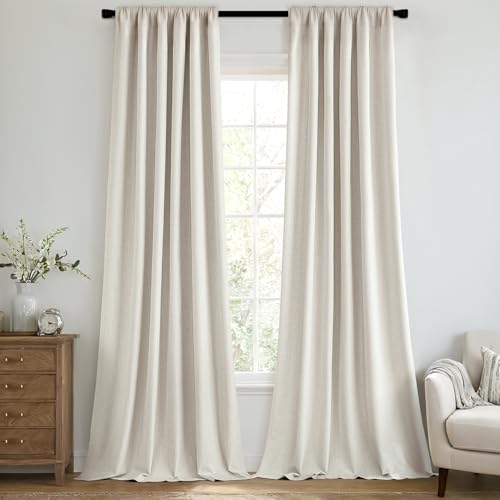 100% Blackout Back Tab Pleat Linen Curtains 50" Wx63 L (2 Count)