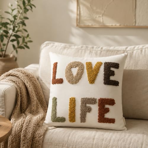 Boho Throw Pillow Covers 18*18 Tufted Fall Decorations for Sofa