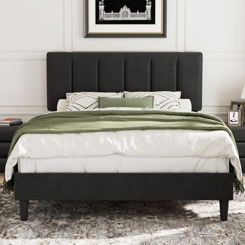 Full Size Bed Frame with Upholstered Headboard