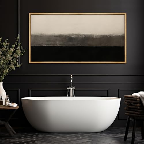 Extra Larg Framed Canvas Print Wall Art Minimalist Black and Beige Abstract Neutral Tones Modern Illustrations Decorative Colorful for Bedroom