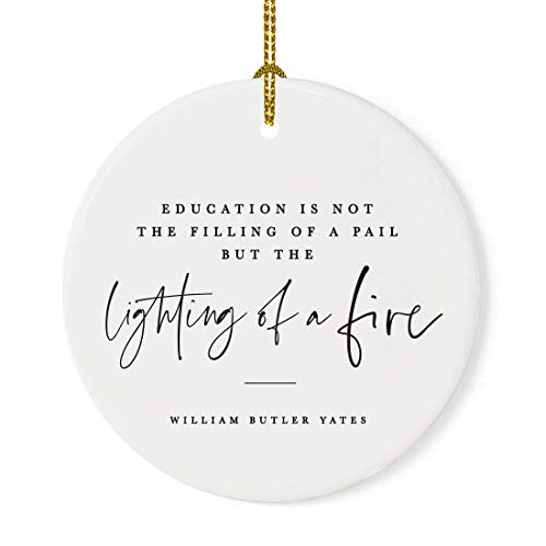 Round Ceramic Porcelain Christmas Tree Ornament for Teacher Thank You Appreciation Graduation Gift