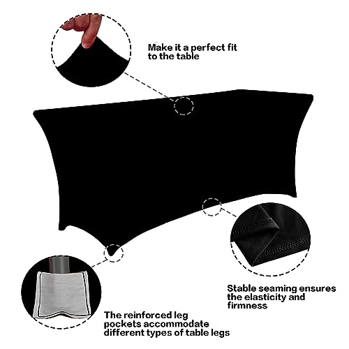4FT Black Table Cloth for Rectangular Spandex Table Cover