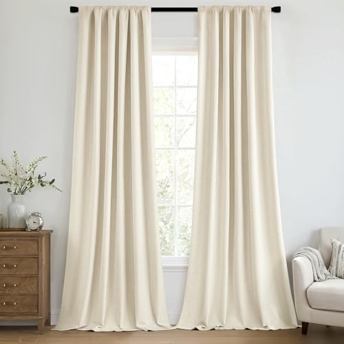 100% Blackout Back Tab Pleat Linen Curtains 50" Wx120 L (2 Count)