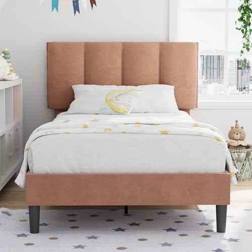 Twin Size Bed Frame with Upholstered Headboard