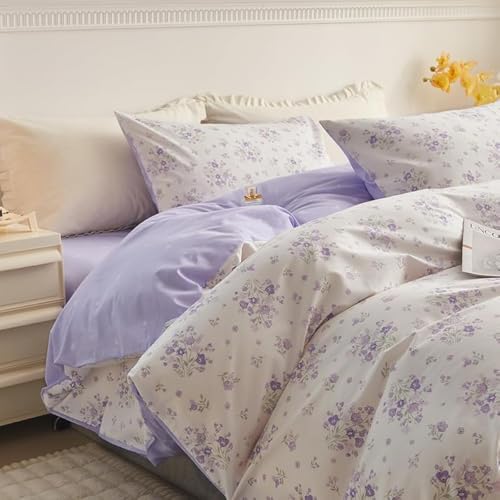 Purple Floral Comforter Set Twin XL Fluffy Soft Microfiber Girls Garden Floral Bedding Comforter Botanical Flowers Comforter with 2 Pillowcases Vintage Aesthetic Bedding Twin XL Comforter Set