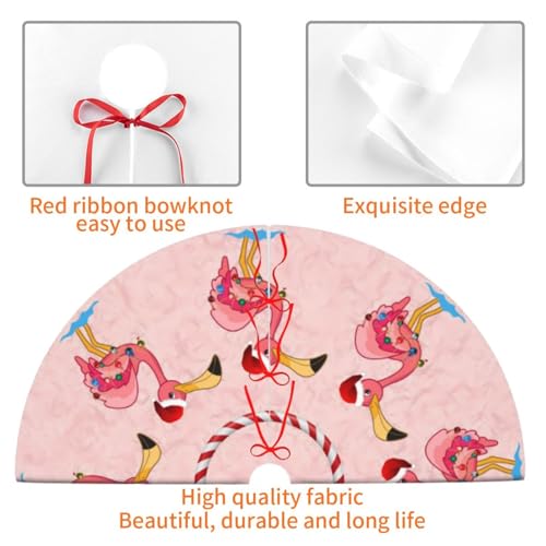 48" Pink Flamingo Pattern Christmas Tree Skirt Large Tree Mat Base Cover for Xmas Festive Holiday Party Decoration Ornaments