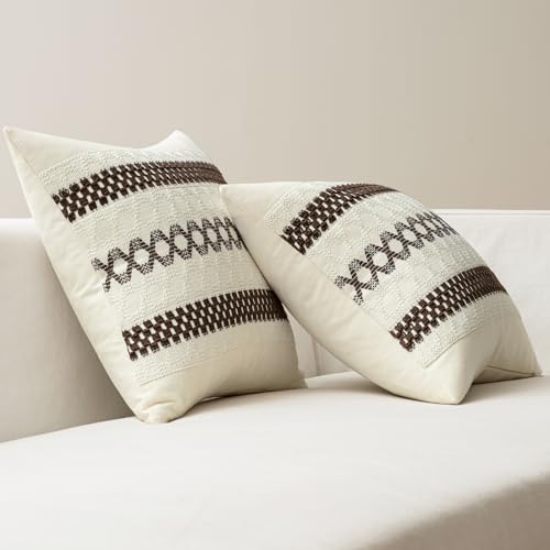 Set of 2 Dark Brown Boho Decorative Pillow Covers 18x18 Inch