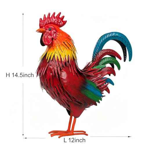 Rooster Garden Statue Sculpture Metal Chicken Yard Decor Outdoor Figurines Patio Backyard Decoration
