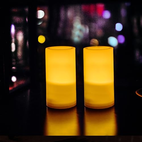 Outdoor Battery Operated Flameless LED Pillar Candles Remote D3”xH6” 2 PCS (2 Count)