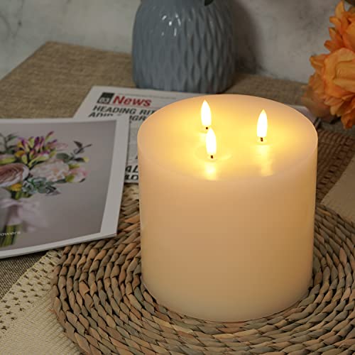 3 Wick Extra Large Flameless Pillar Candles with Timer Remote