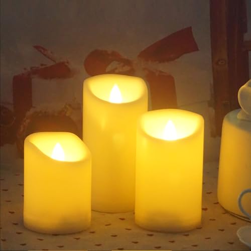 Waterproof Outdoor Battery Operated Flameless Candles with Auto Timer Flickering Plastic Resin Electric LED Pillar Lights for Lantern Patio Garden Wedding Party Decorations Pack of 4 (4 Count)