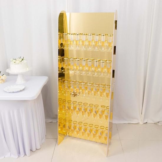 Tableclothsfactory Gold Mirror Finish 5-Tier Wine Glass Stemware Rack, 40 Champagne Flute Holder Foam Board Wall Stand - 5ft for Party & Decorations