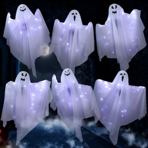 6 Pack Halloween Hanging Ghost Decorations with Lights (6 Count)
