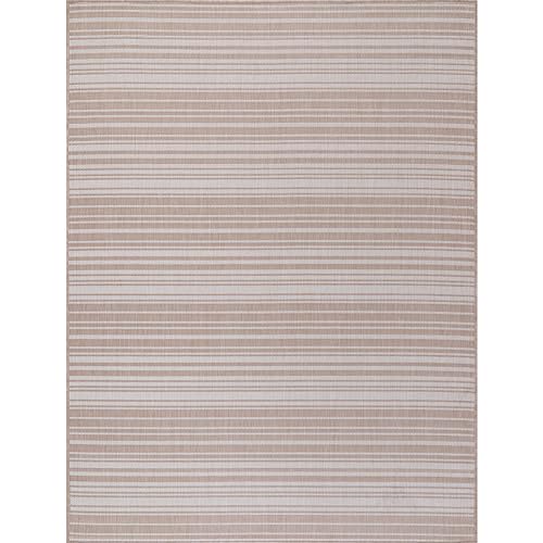 Stripe Outdoor Rug 10x14 Washable Outside Carpet for Indoor Patio Porch Waterproof Easy Cleaning Non Shedding Area Rugs Beige 10 x 14 (144 Sq Ft)