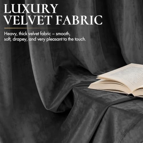 Grey Blackout Velvet Curtains Drapes 96 Inch Long 52"x96" Bedroom (2 Count)