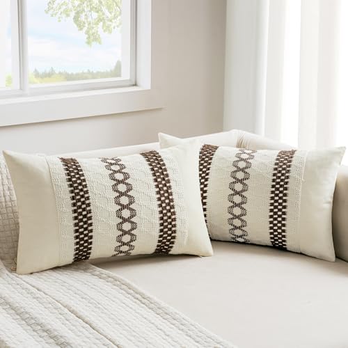 Set of 2 Dark Brown Boho Decorative Lumbar Pillow Covers 12x20 Inch (2 Count)