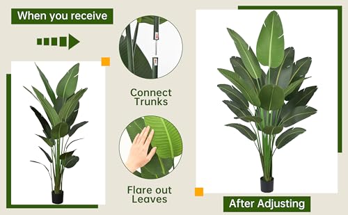 Artificial Bird of Paradise Tree 7FT 19 Thick Matte Texture Leaves Tall Large Fake Faux Tropical Traveler's Palm Banana Leaf Plant 84 Inch Black Pot for Indoor Home Office Poolside Decor