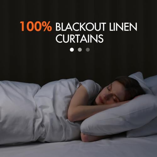 100% Blackout Back Tab Pleat Linen Curtains 50" Wx72 L (2 Count)