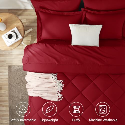 Queen Comforter Set with Sheets Dark Red