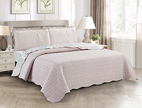 Soft Pink Roses & Sages Patchwork Quilt Set