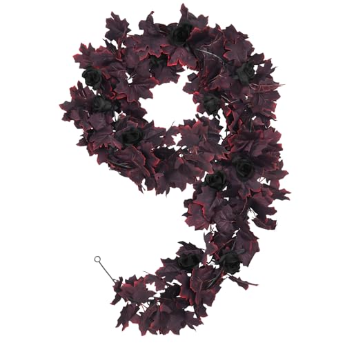 Black Burgundy Garland Artificial Black Rose Garland Fall Leaf Vine (2 Count)