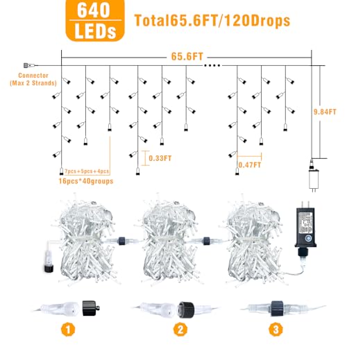 132ft Icicle Lights for Outside