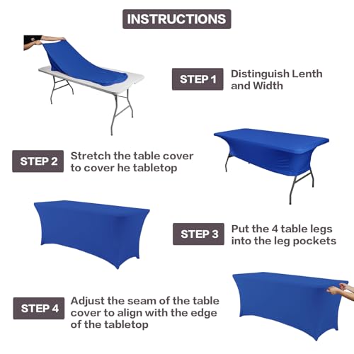2 Pack 6FT Table Cloth for Rectangular Spandex Royal Blue Cover (2 Count)