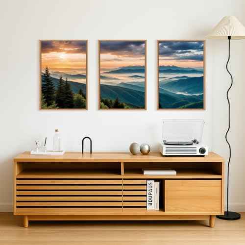 Large Nature Mountain Sunrise Framed Canvas Wall Art