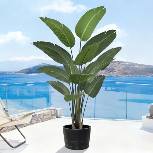 Artificial Bird of Paradise Tree 6FT 13 Thick Matte Texture Leaves Tall Large Fake Faux Tropical Traveler's Palm Banana Leaf Plant 72 Inch Black Pot for Indoor Home Office Poolside Decor