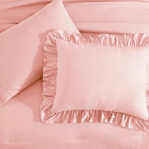 King Size Comforter Set Rosewater Ruffle 7 Pieces Farmhouse Bed in a Bag